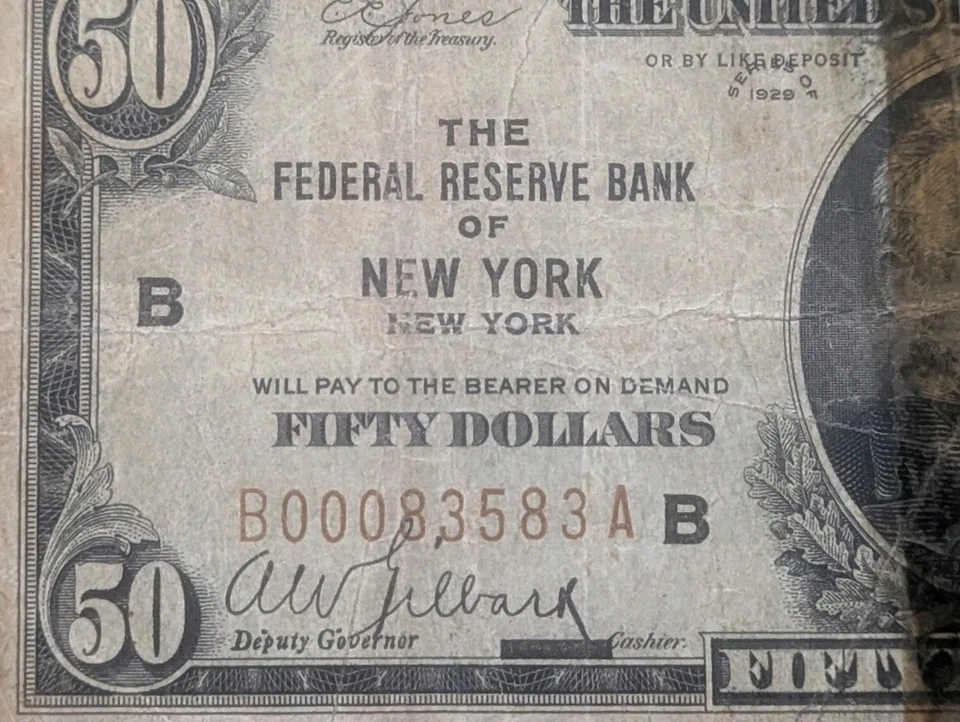 Lot Two (2) - 1929 Federal Reserve Bank Notes $100 Cleveland Ohio $50 New York - Image 4 of 4