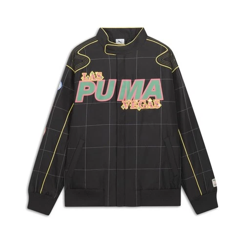 PUMA Archive Seasonal Bright Lights Lv Relaxed Racer Full Zip Jacket Mens Black - product listing photo