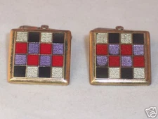 VINTAGE COLORFUL ENAMEL SWIVEL BACK SQUARE CUFF LINKS