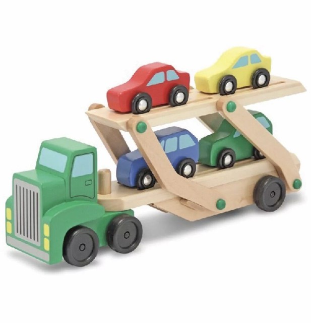MELISSA & DOUG Car Carrier Truck and Cars Wooden Toy Set With 1 Truck