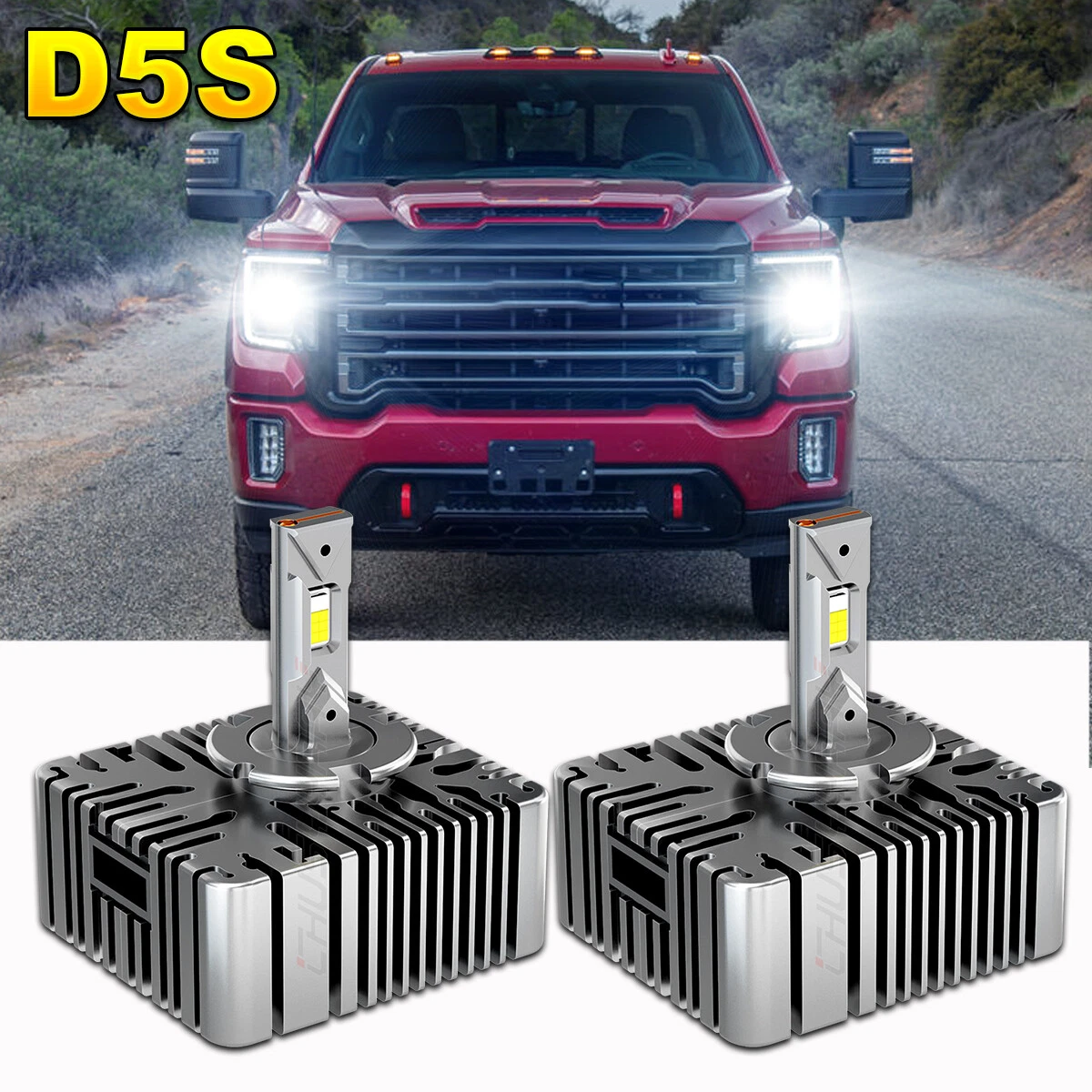 for 2014-2020 GMC Sierra D5S Bulb LED Head Light Lamp Combo 6000K White 2x
