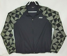 FILA Women's Jacket Windbreaker Black Green Running Jogging Zip