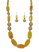 Yellow and Gold Bead Necklace and Earring Set with Crystals - NEW