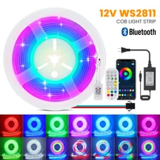 1.64-32.8ft COB LED Strip RGB IC WS2811 Room Light Wifi Bluetooth APP Remote Kit