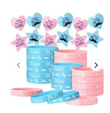 Gender Reveal Accessory Pack Stickers Bracelet, Boy Girl, 64 Piece Total, NEW