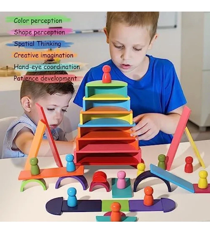 Wooden Building Blocks Set for Kids - Stacker Stacking Game Construction Toys - Image 3 of 4