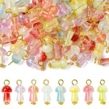 80pcs Jewelry Making Colourful Glass Charms Mushroom Shaped Crystal Charms