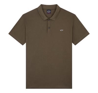 PAUL & SHARK Polo aus Bio-Baumwolle Piqué  Shark Badge  C0P1013 132 Olivgrün