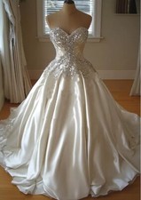 Sweetheart Beaded Bodice Satin Ballgown Wedding Dress Luxury Bridal Gown Train