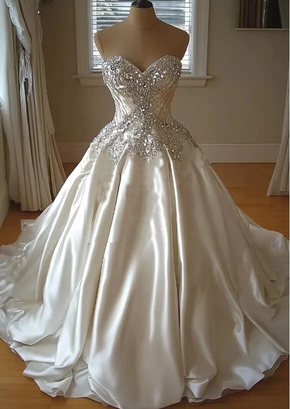 Vestido de novia de lujo con cuentas satinado brillante estrás vestidos de novia Foto 2 de 4