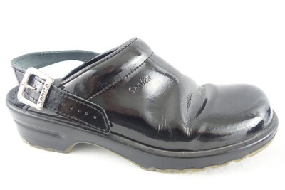 sanita black patent clogs