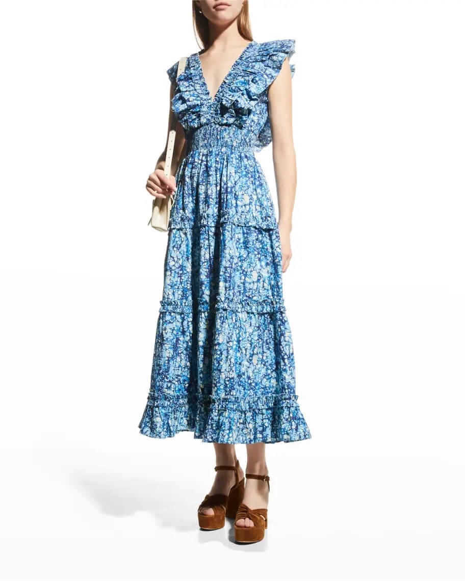 Love The Label Azalea Blue Tiered Ruffle Maxi Dress Floral Womens