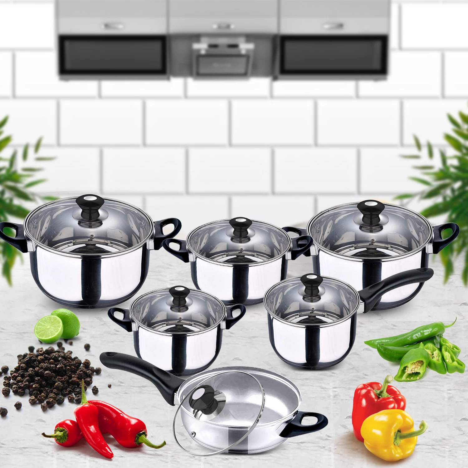 12pc INDUCTION PAN SET GLASS LIDS STAINLESS STEEL KITCHEN COOKWARE POT
Opens in a new window or tab