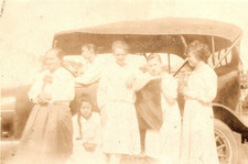 Antique Vintage Photo Picture Of A Group Of Girls In Dresses By Old Car 1920's