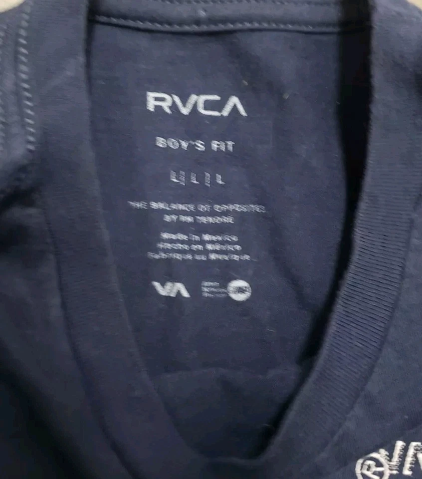 Camiseta deportiva grande RVCA VA para niño grande azul marino con logotipo blanco algodón cuello redondo Foto 3 de 3