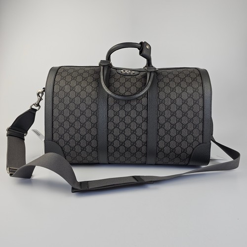 GUCCI Ophidia Medium $2750 Grey/Black GG Duffle Bag New And Authentic