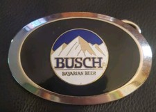 Vintage Enamel Metal Busch Beer Belt Buckle Black