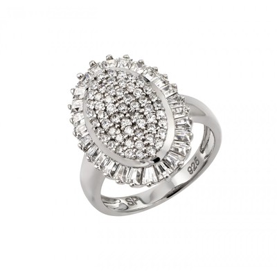 925 Sterling Silver Micro Pave oval face Ring lab simulated diamonds SZ 5-9