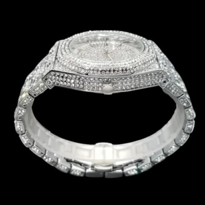Luxury Bust Down Date VVS Iced Out Diamond Watch, Men's Hip Hop