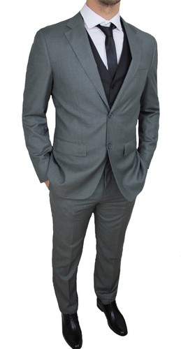 ABITO COMPLETO UOMO SARTORIALE GRIGIO ELEGANTE SET VESTITO CON GILET E  CRAVATTA | eBay
