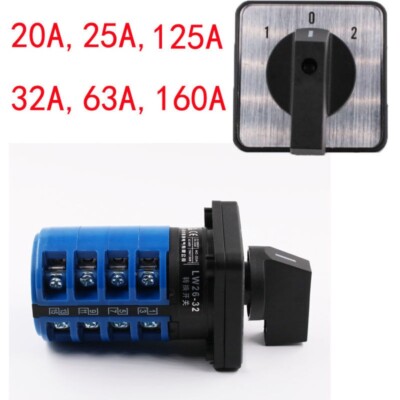 ROTARY CAM SWITCH 3 POSITION CHANGE OVER20 25, 32 63 OR 125AMP 4POLE PANEL MOUNT