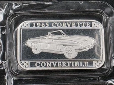 1965 Chevrolet Corvette .999 Silver Bar 1 Troy Oz Bullion Proof GM Licensed