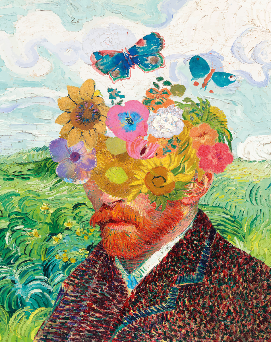Van Gogh Floral Portrait Poster Artist Face Wall Art - 12X16/16X20