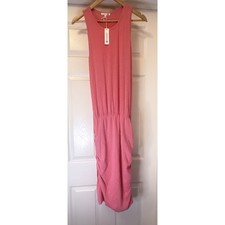 Sundry Dress Women 4 Pink Slub Racerback Ruched Elastic Waist Midi Made in USA