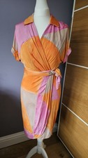 Design Warehouse Pink Orange Abstract Print Dress, Short Sleeve, Size S/M