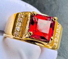 Natural Red Garnet Gemstone Ring With 925 Sterling Silver Men's Engagement Ring