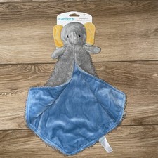 Carter s Elephant Lovey Baby Cuddle Plush Blanket Toy Gray Blue Yellow NEW
