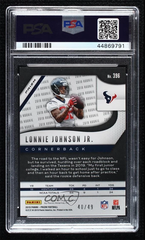 2019 Prizm Rookies Purple Power /49 Lonnie Johnson Jr PSA 9 MINT Rookie Auto RC - Image 2 of 2