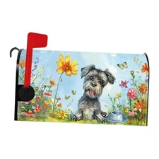  Spring Schnauzer Mailbox Covers Cute Dog Flower 21x18 IN blue and green