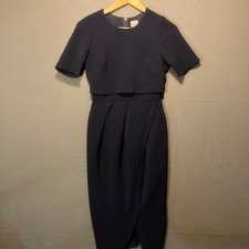 ASOS Women's Navy US 4 Textured Overlay Short Sleeve Midi Dress