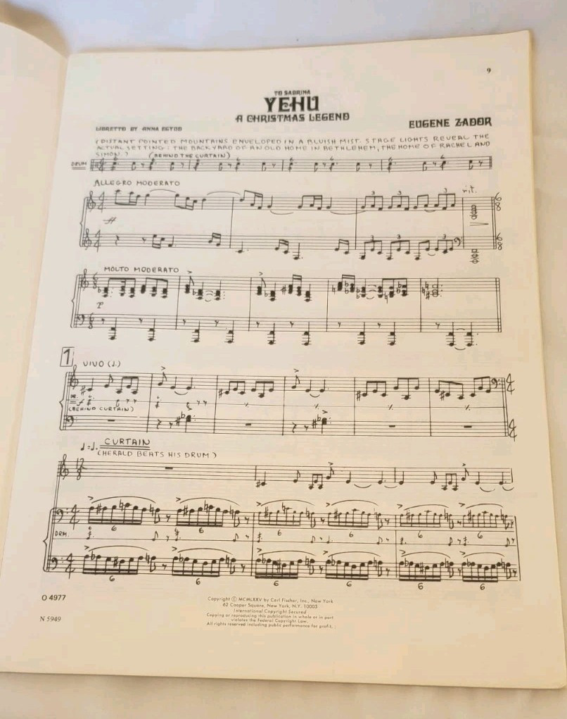 YEHU A CHRISTMAS LEGEND Songbook Pagent 1975 Opera Play Holiday Music Songs 