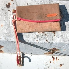 Hand Made Women's Brown Red Wristlet Wallet with Zipper Accent