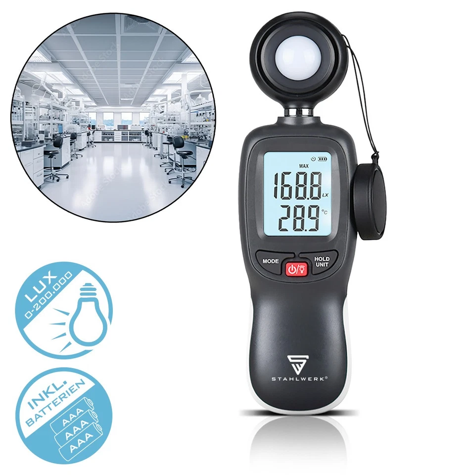 STAHLWERK Luxmeter Digitaler Belichtungsmesser Lichtmesser bis 200.000 Lux - Bild 1 von 4