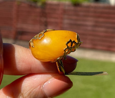 Authentic Baltic Yellow Amber Sterling Silver 925 14k Gold Plated Open Ring