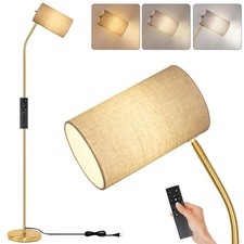Gold Floor Lamp, Beige Shade, Remote, Dimmable Bulb Included, Color Temperature