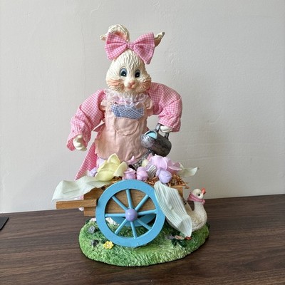 Large Easter Bunny Figurine EASTER EGG SELLER, Approx. 12 inches wagon, goose +