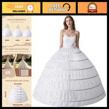 Women's 6 Hoop Crinoline Petticoat, A-Line Long Underskirt for Weddings  Partie