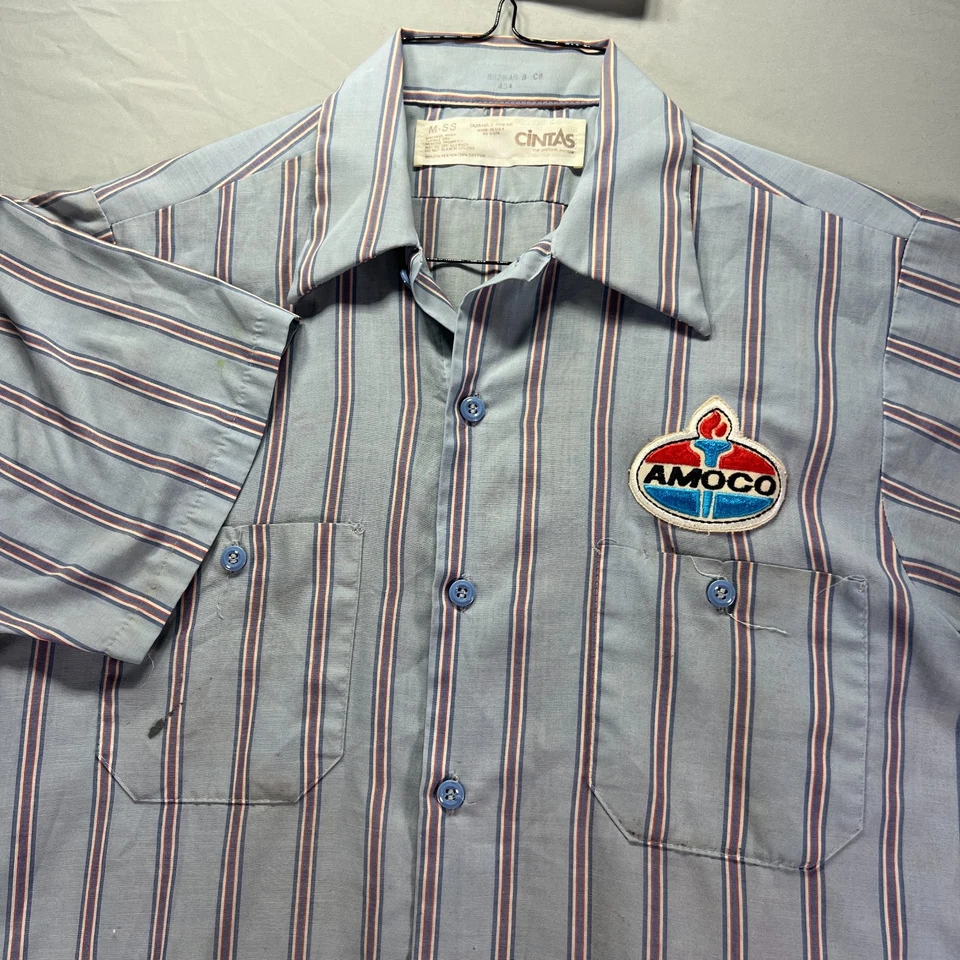 Camisa de Empleado de Gasolinera De Colección Para Hombre Mediana Amoco Manga Corta Abotonada Años 80 Foto 3 de 4