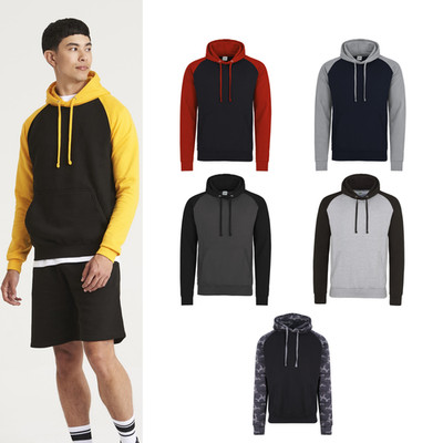AWDis Just Hoods Baseball Hoodie - Doppelstoffkapuze, kontrastierende Raglanärmel