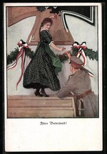 Künstler-AK Brynolf Wennerberg: Fürs Vaterland!, Frau dekoriert ein Eisernes Kr 