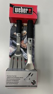 Weber Premium Grillbesteck Kompakt 2-teilig, Edelstahl, schwarz Zange Wender