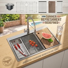 33" Tools Stainless Steel Drop-in Kitchen Sink 5-Piece Set with Faucet,Strainer