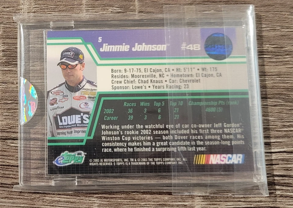 2003 eTOPPS JIMMIE JOHNSON ROOKIE CARD/2001 RACING CHAMPIONS ROOKIE CAR 1:64 - Image 3 of 4