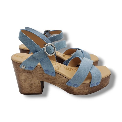Sam Edelman Josefine Damen-Plateausandalen Keilabsatz 9,5 blau Wildleder Fersenriemen