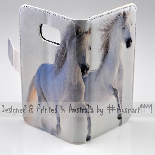 For Huawei Series - Two White Horses Print Wallet Mobile Phone Case Cover - Picture 3 of 3