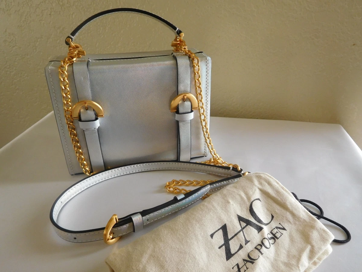 New Zac Zac Posen Biba Buckle Small Box Crossbody Bag Iridescent Silver